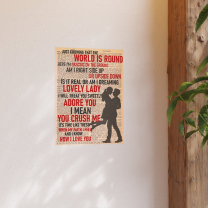 DMB "CRUSH" Romantic Lyrics Poster — 'World Is Round / I Adore You' Vintage Silhouette Print