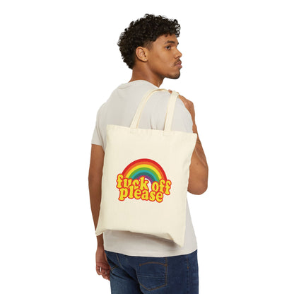 Tote Bag — Retro Rainbow "Fuck Off Please" Canvas Tote