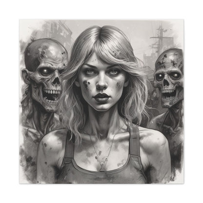 Zombie Apocalypse Canvas Print — Female Survivor Portrait Matte Stretched Art