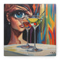 Pop Art Martini Canvas Wall Art — Colorful Woman & Cocktails Matte Stretched 1.25"