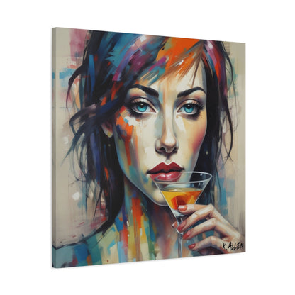 Colorful Femme Portrait Canvas — Martini Woman Stretched Wall Art