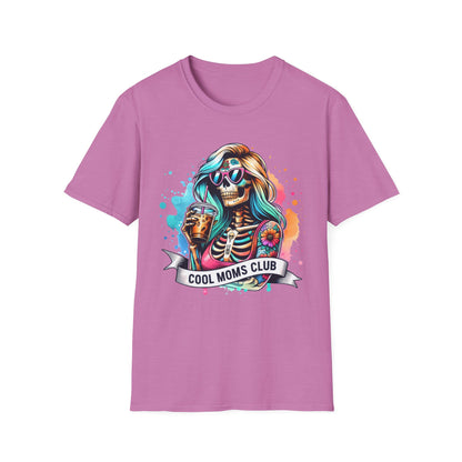 Cool Moms Club Skull T-Shirt — Colorful Day of the Dead Mom Graphic Tee