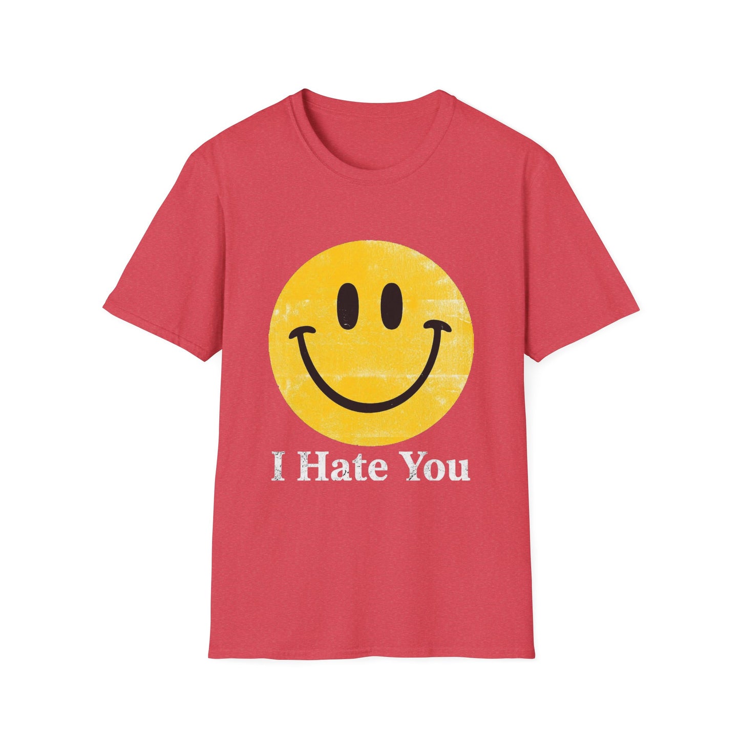 Funny 'I Hate You' Smiley T-Shirt — Retro Distressed Yellow Smiley Tee