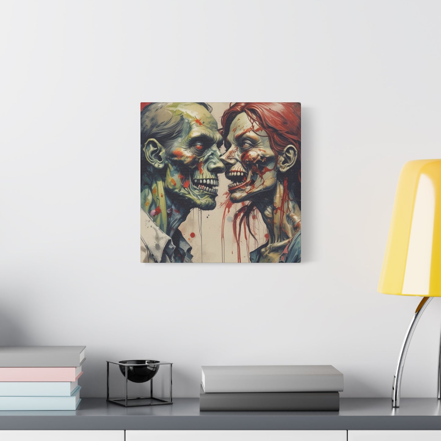 Zombie Couple Matte Canvas Wall Art — Blood-Splattered Horror Portrait