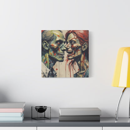 Zombie Couple Matte Canvas Wall Art — Blood-Splattered Horror Portrait