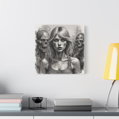 Zombie Apocalypse Canvas Print — Female Survivor Portrait Matte Stretched Art
