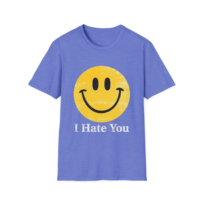 Funny 'I Hate You' Smiley T-Shirt — Retro Distressed Yellow Smiley Tee