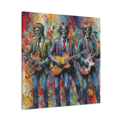 Rock Skeleton Band Canvas Print — Colorful Guitarist Wall Art
