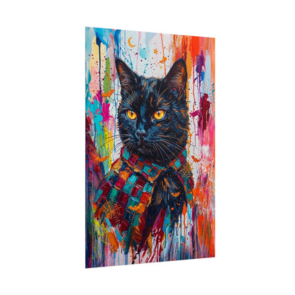Colorful Cat Poster — Vibrant Black Cat Wall Art (Rolled Poster)