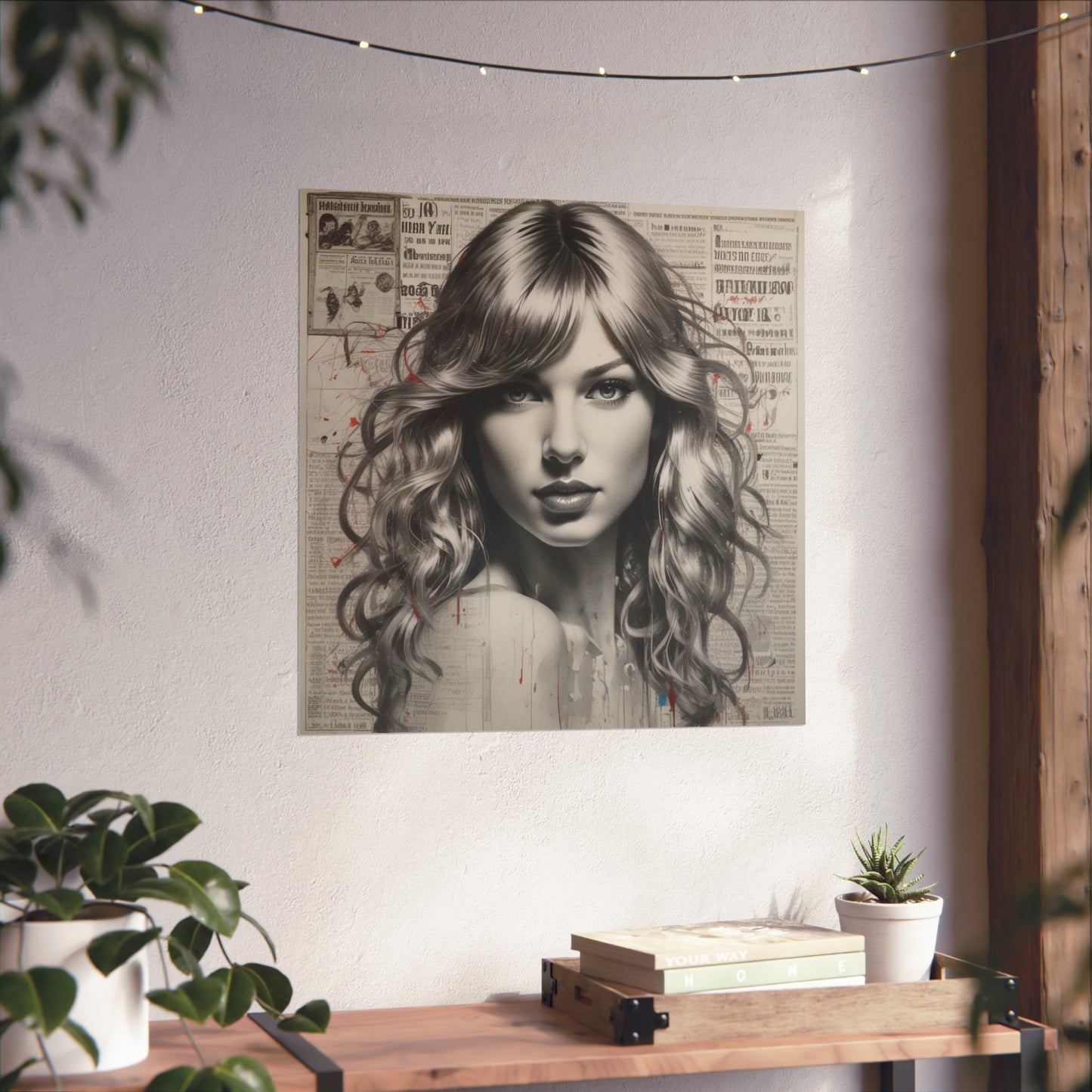 Taylor Inspired Portrait on Vintage Newspaper Background