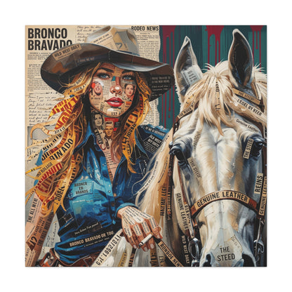 Cowgirl & Horse Collage Matte Canvas Print — Western Collage Art Wall Decor