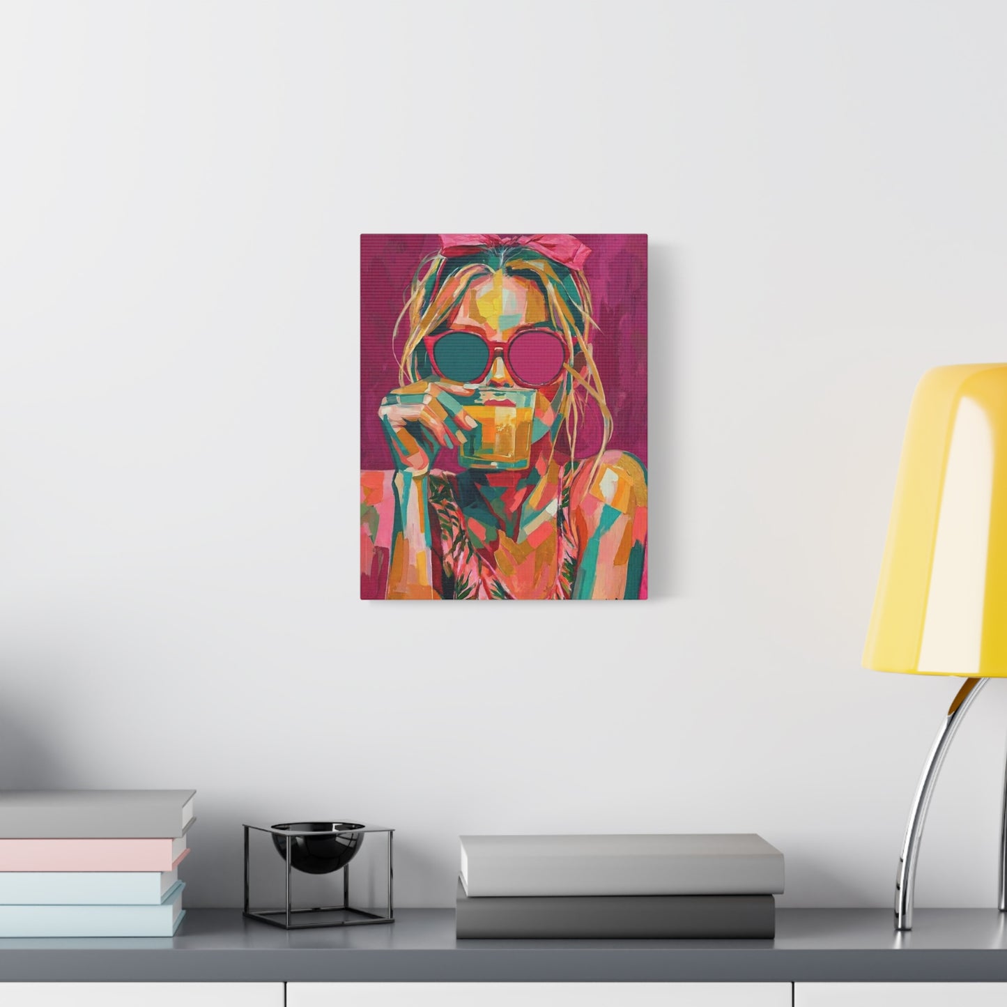Pop Art Woman Drinking Coffee Canvas - Pink