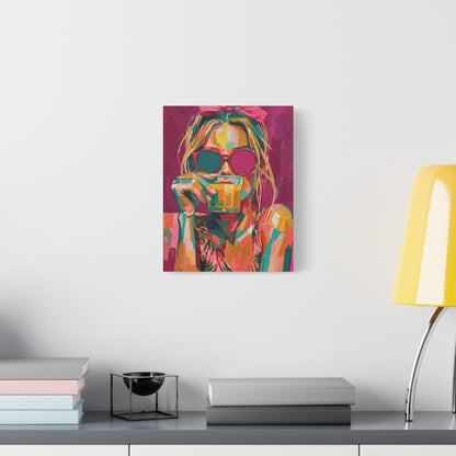 Pop Art Woman Drinking Coffee Canvas - Pink
