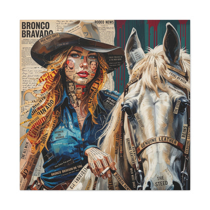Cowgirl & Horse Collage Matte Canvas Print — Western Collage Art Wall Decor