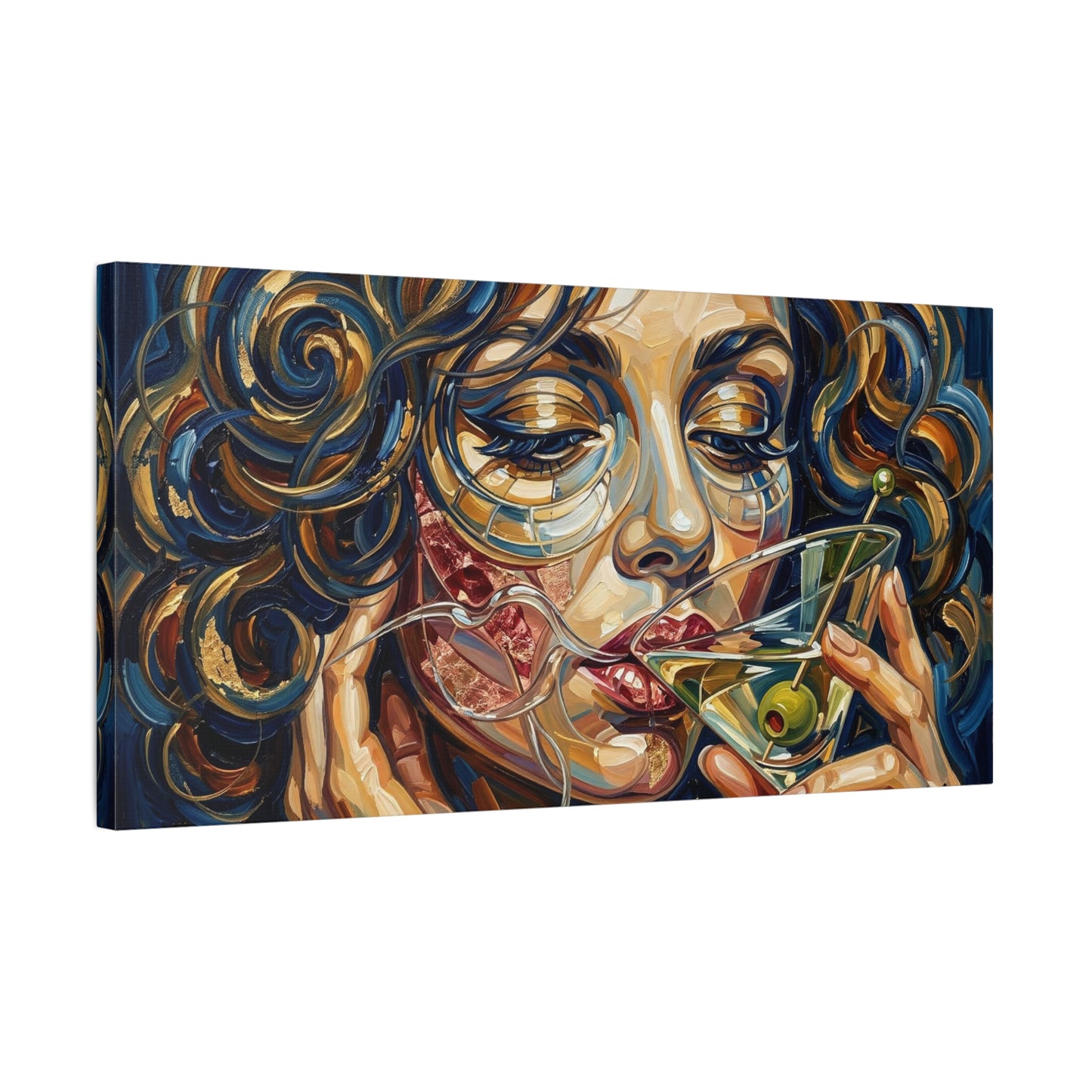 Martini Muse Canvas Wall Art — Contemporary Woman Drinking Cocktail