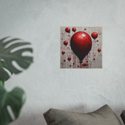 Fine Art Poster — Red Dripping Balloon on Vintage Book Pages