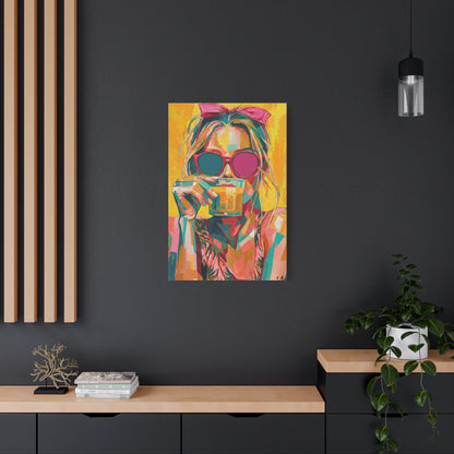 Colorful Pop Art Woman Drinking Canvas Wall Art