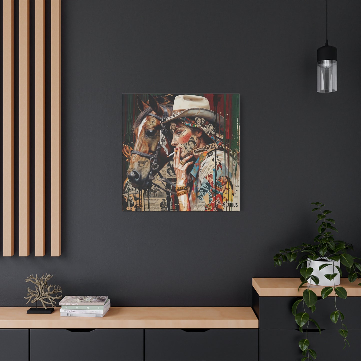Western Collage Horse & Cowgirl Matte Canvas Wall Art - Stretched 1.25"