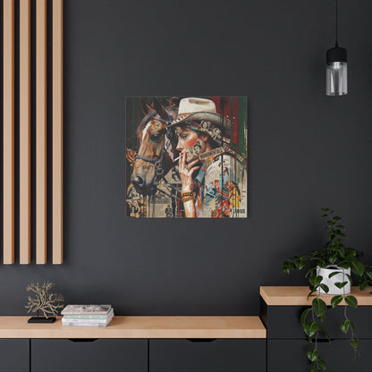 Western Collage Horse & Cowgirl Matte Canvas Wall Art - Stretched 1.25"