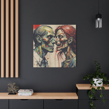 Zombie Couple Matte Canvas Wall Art — Blood-Splattered Horror Portrait