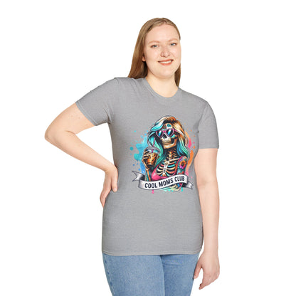 Cool Moms Club Skull T-Shirt — Colorful Day of the Dead Mom Graphic Tee