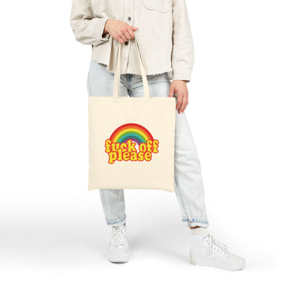 Tote Bag — Retro Rainbow "Fuck Off Please" Canvas Tote