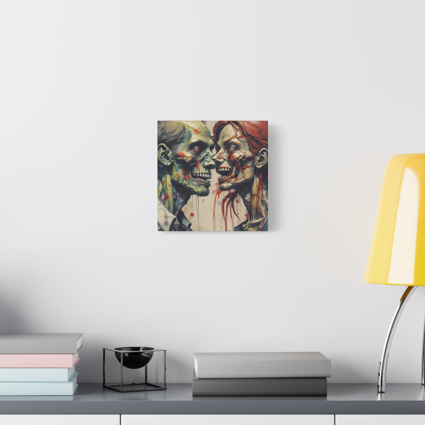 Zombie Couple Matte Canvas Wall Art — Blood-Splattered Horror Portrait