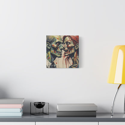 Zombie Couple Matte Canvas Wall Art — Blood-Splattered Horror Portrait