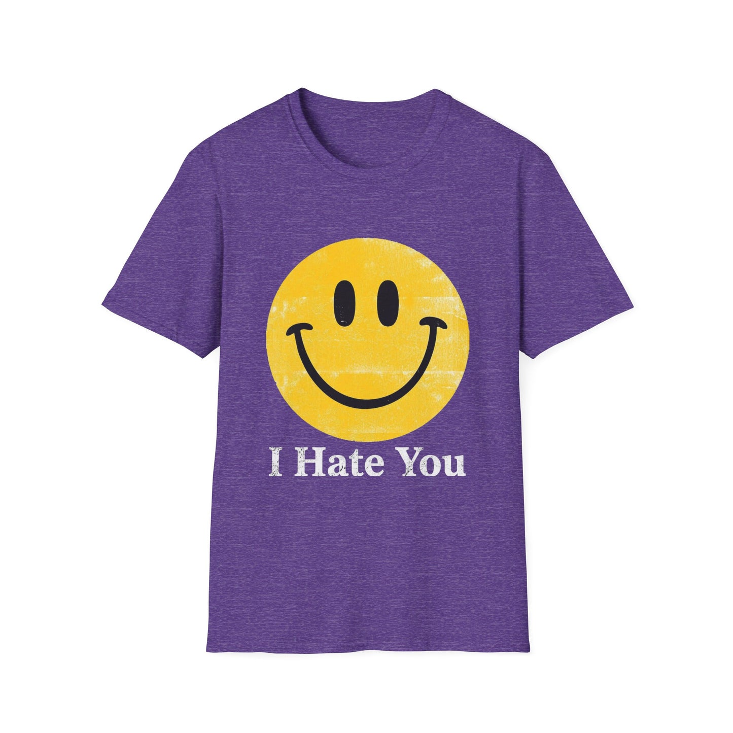 Funny 'I Hate You' Smiley T-Shirt — Retro Distressed Yellow Smiley Tee