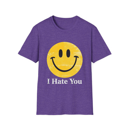 Funny 'I Hate You' Smiley T-Shirt — Retro Distressed Yellow Smiley Tee