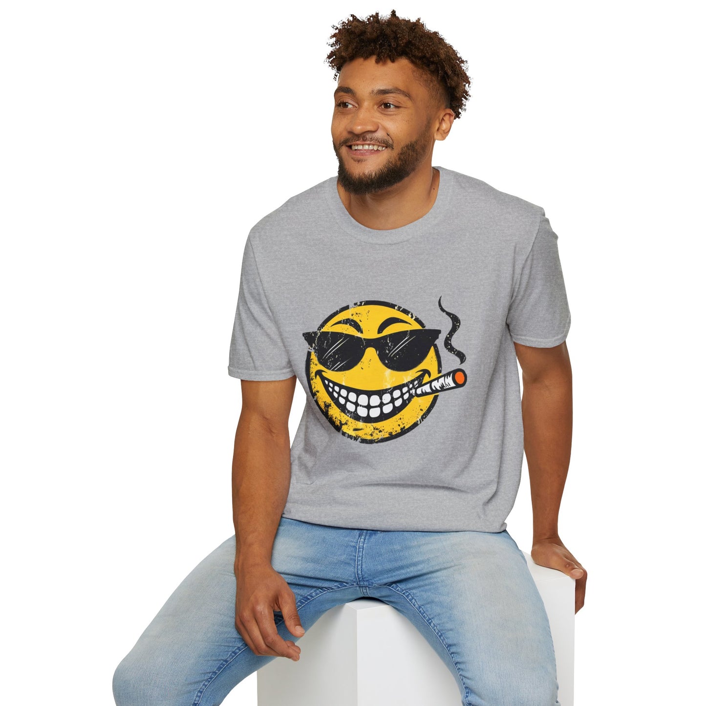 Smokin' Cool Emoji T-Shirt — Retro Grinning Face with Sunglasses & Cigar