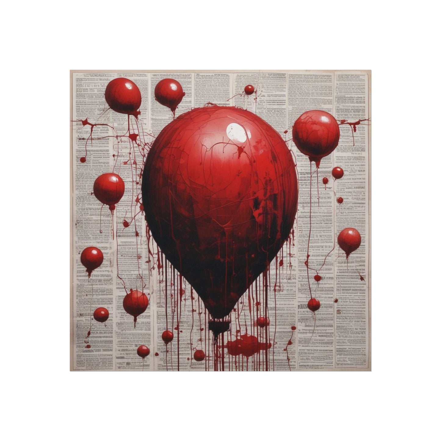 Fine Art Poster — Red Dripping Balloon on Vintage Book Pages