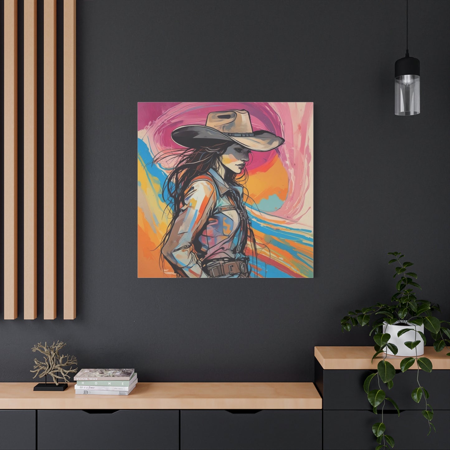 Cowgirl Canvas Wall Art — Vibrant Western Portrait Matte Stretched Canvas