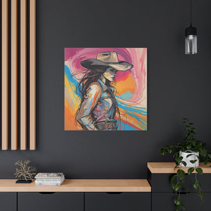 Cowgirl Canvas Wall Art — Vibrant Western Portrait Matte Stretched Canvas