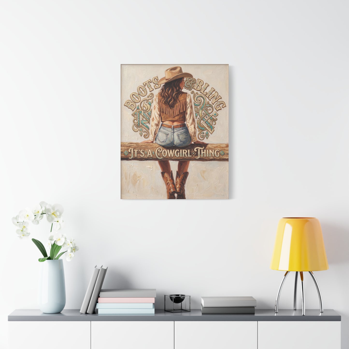 "Boots & Bling: It's a Cowgirl Thing" Matte Stretched Print