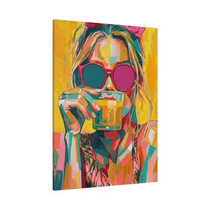 Colorful Pop Art Woman Drinking Canvas Wall Art