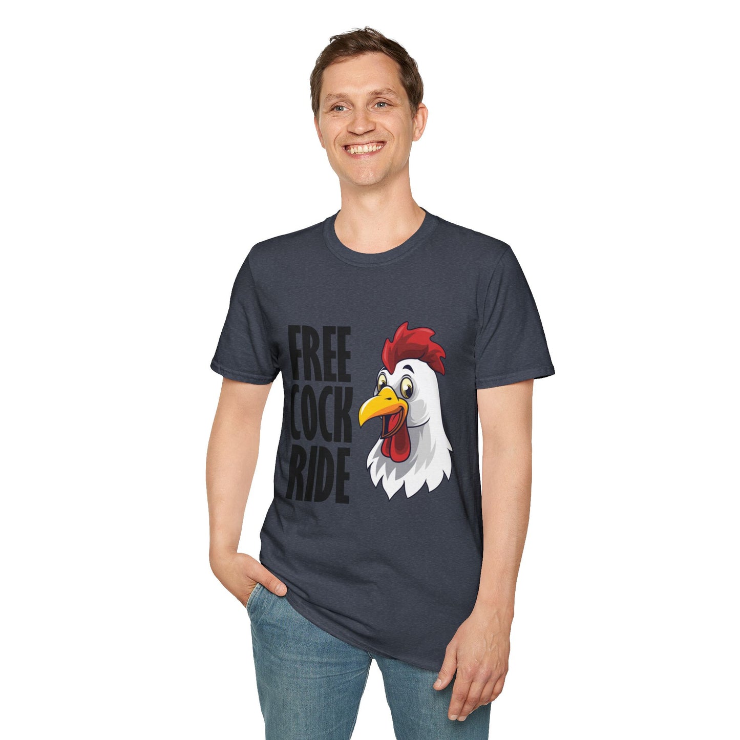 Graphic T-Shirt — "Free Cock Ride" Rooster Novelty Tee