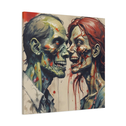 Zombie Couple Matte Canvas Wall Art — Blood-Splattered Horror Portrait