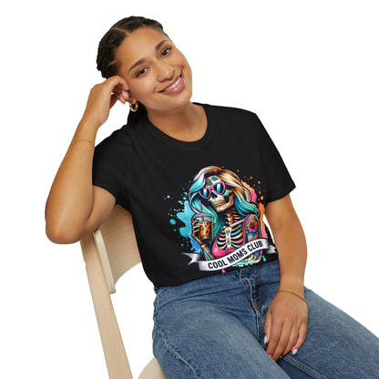 Cool Moms Club Skull T-Shirt — Colorful Day of the Dead Mom Graphic Tee