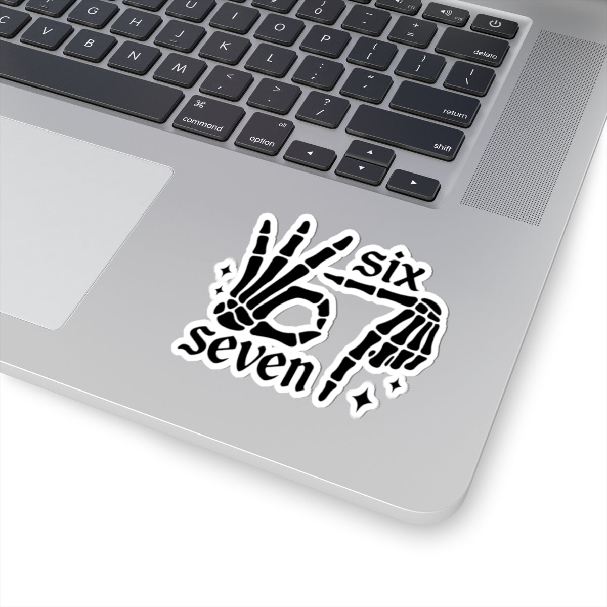 Six Seven Skeleton Hand Kiss-Cut Sticker — Gothic OK Hand Laptop Decal