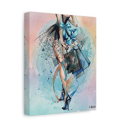 Fashion Illustration Canvas Print — Blue Ribbon Ballet Heels Artwork