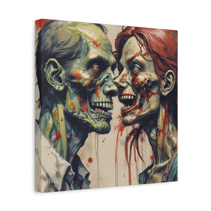 Zombie Couple Matte Canvas Wall Art — Blood-Splattered Horror Portrait