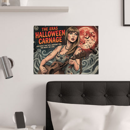 Halloween Carnage Satin Poster — Retro Horror Music Gig Art Print