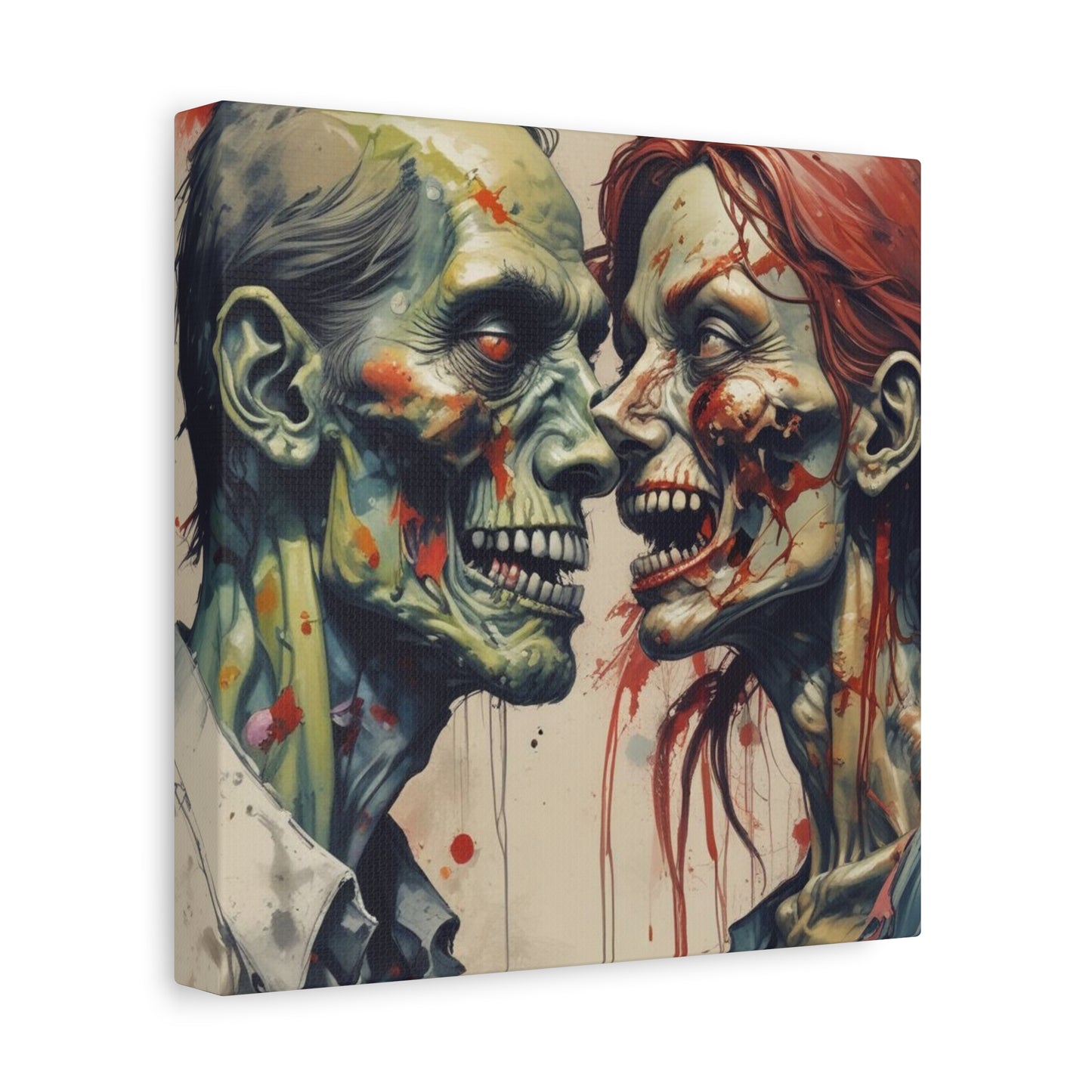 Zombie Couple Matte Canvas Wall Art — Blood-Splattered Horror Portrait
