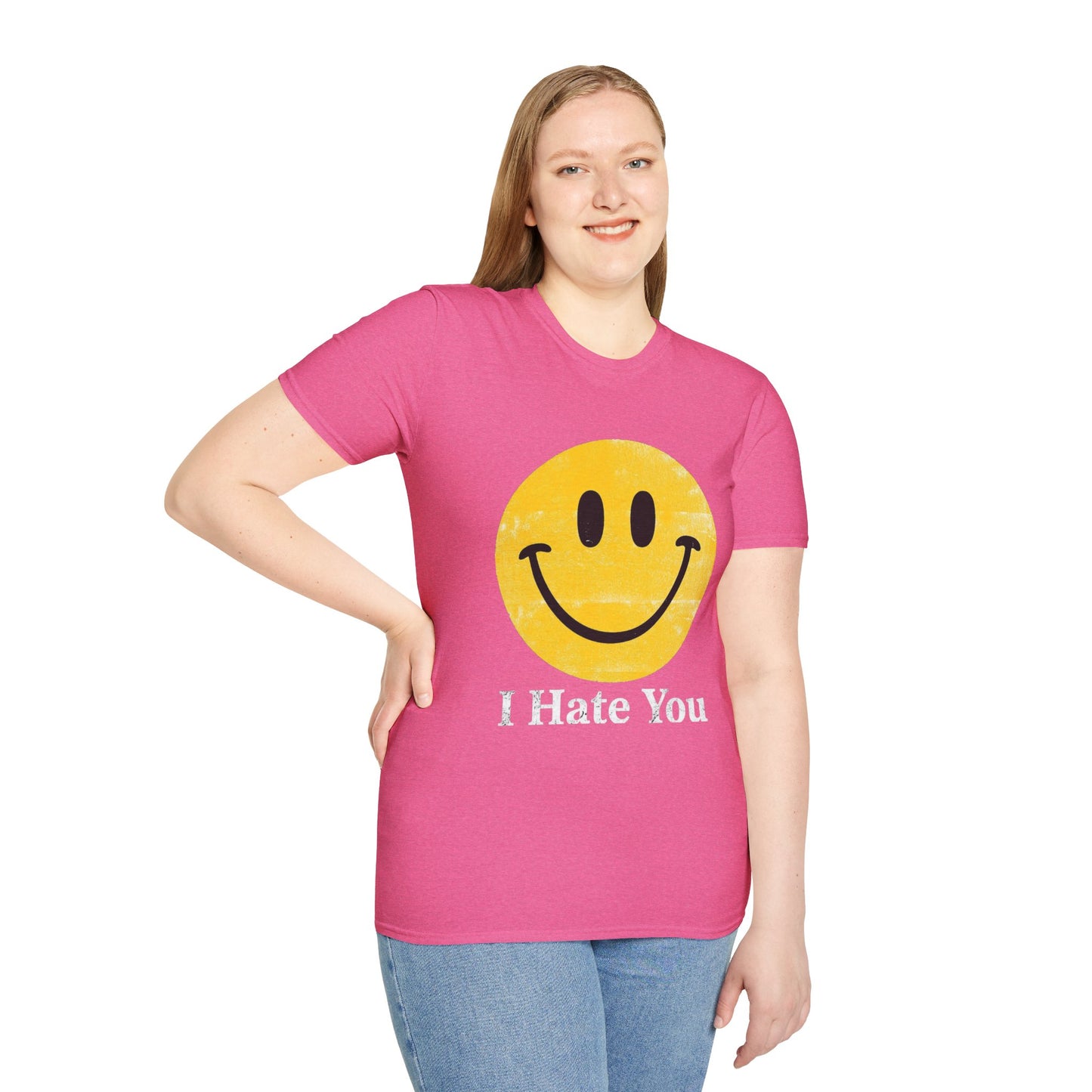 Funny 'I Hate You' Smiley T-Shirt — Retro Distressed Yellow Smiley Tee