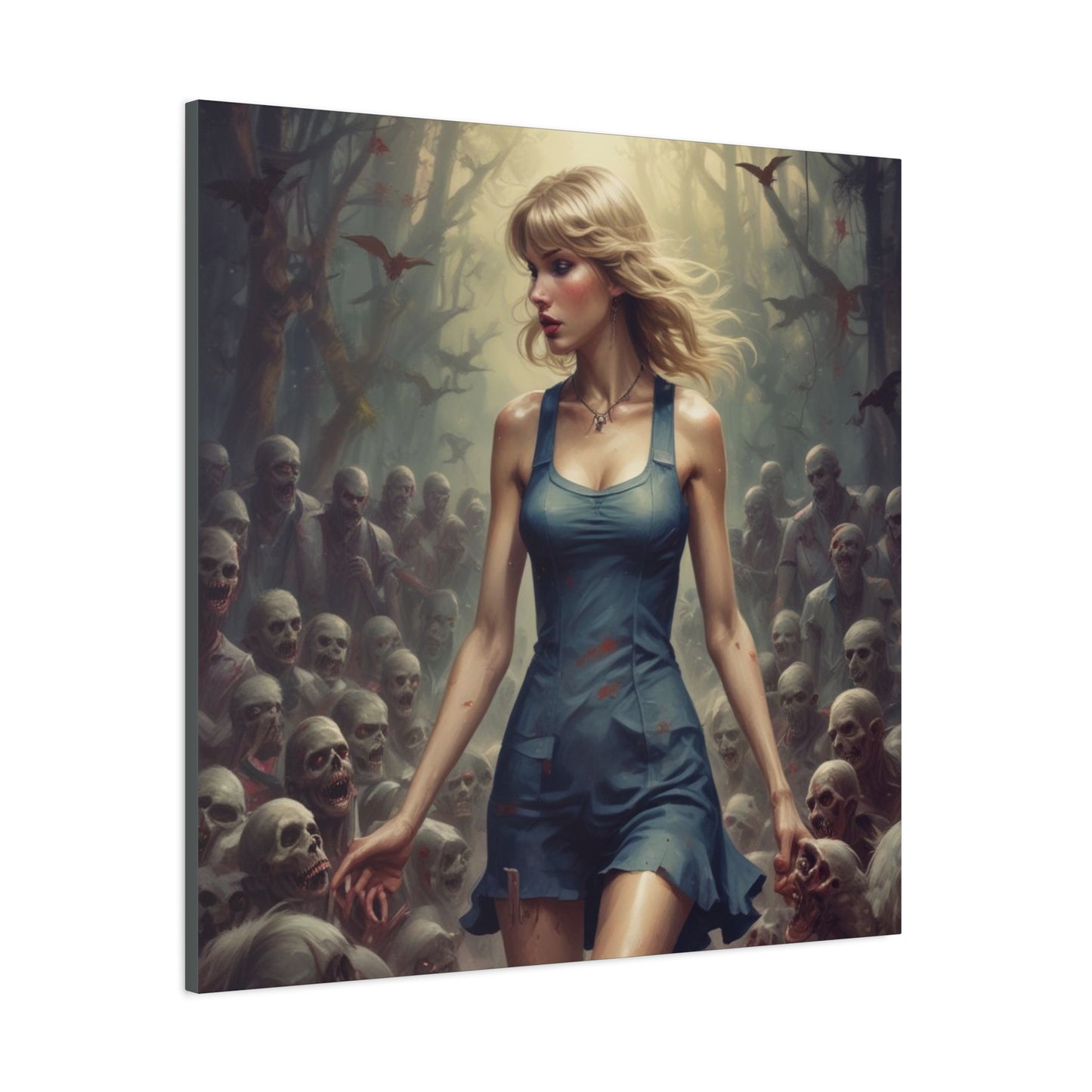 Zombie Swift Horde Canvas Print — Female Survivor Horror Wall Art (Matte Stretched 1.25")