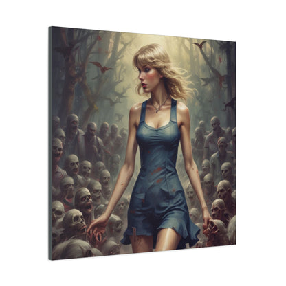 Zombie Swift Horde Canvas Print — Female Survivor Horror Wall Art (Matte Stretched 1.25")
