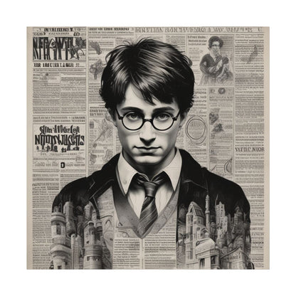 Vintage Newspaper Portrait Poster — Young Wizard Illustration Fine Art Print