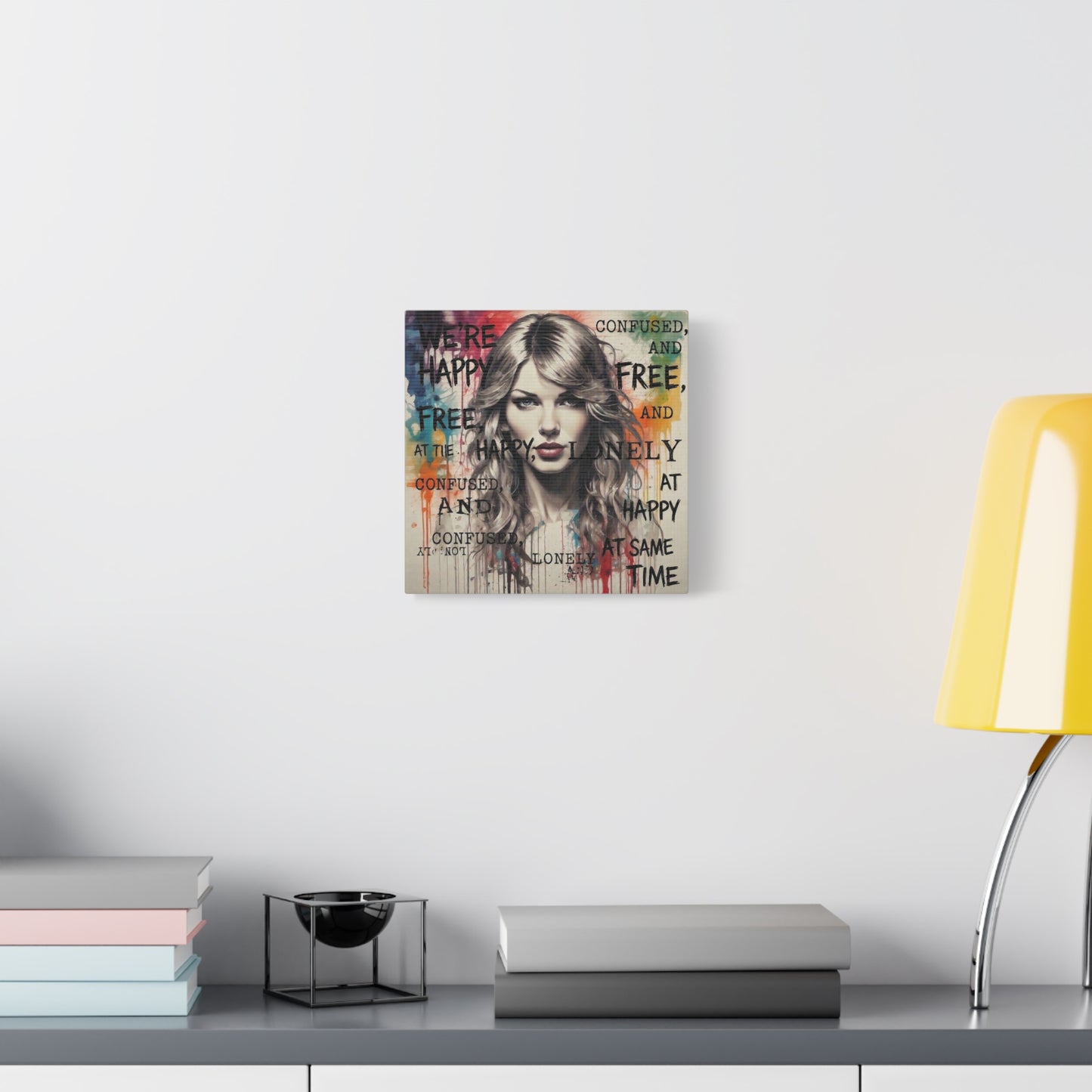 Taylor-Inspired Pop Portrait Matte Canvas Print — 'Happy, Lonely, Confused' Stretched Wall Art