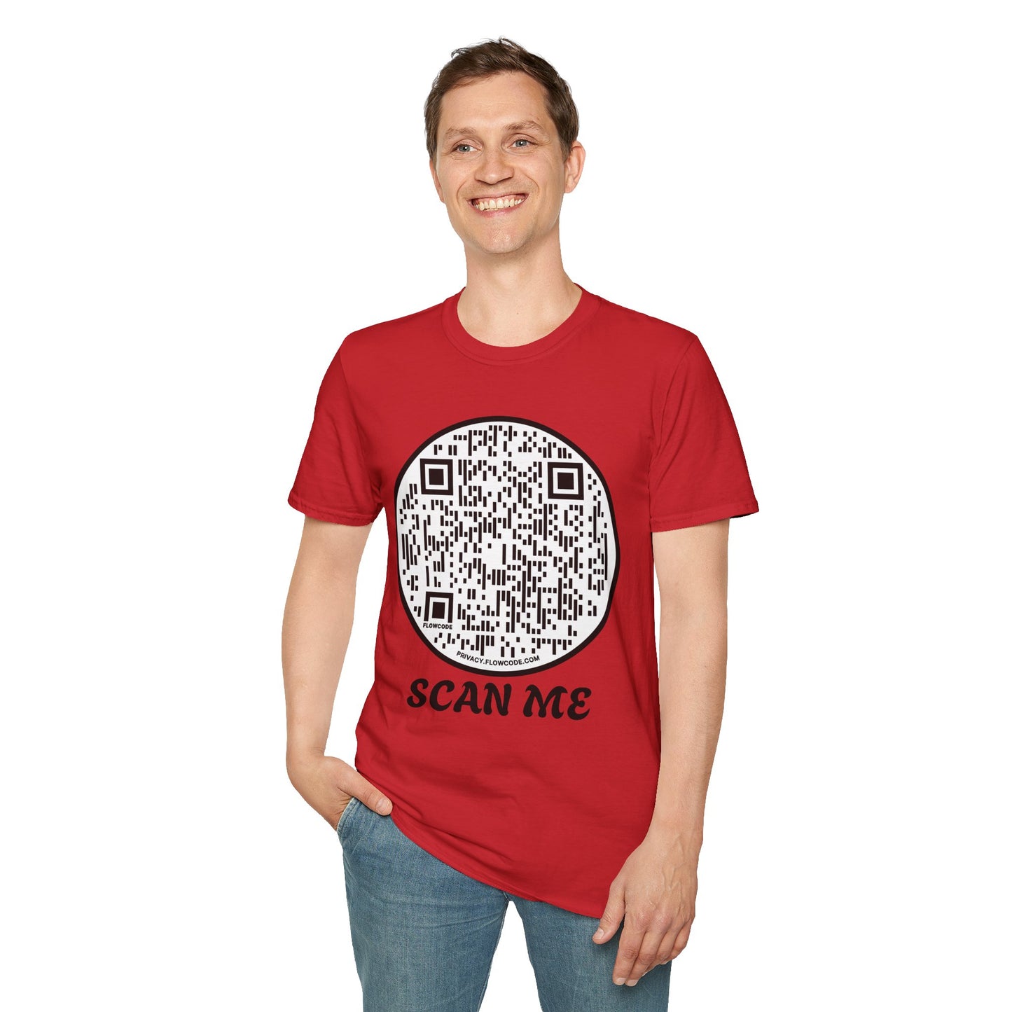 QR Code "Scan Me" T-Shirt — Interactive Novelty Shirt for Events & Gifts